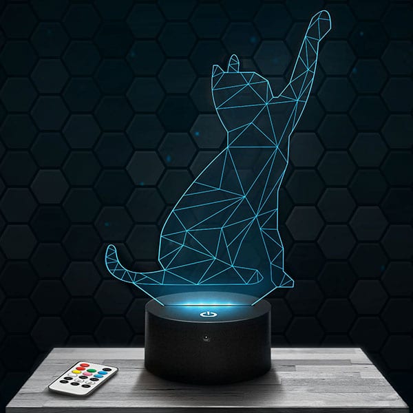 lampe-3d-chat-geometrique Lampe 3D Chat géométrique avec socle au choix !